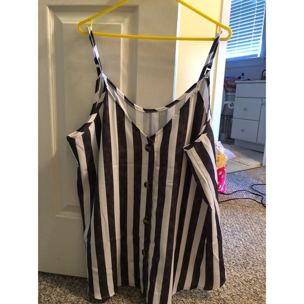 Blue and White Striped Button Tank